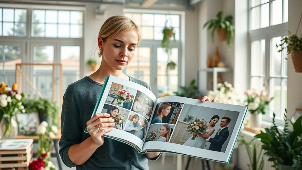 modern florist studio presenting portfolio picking a florist wedding florals